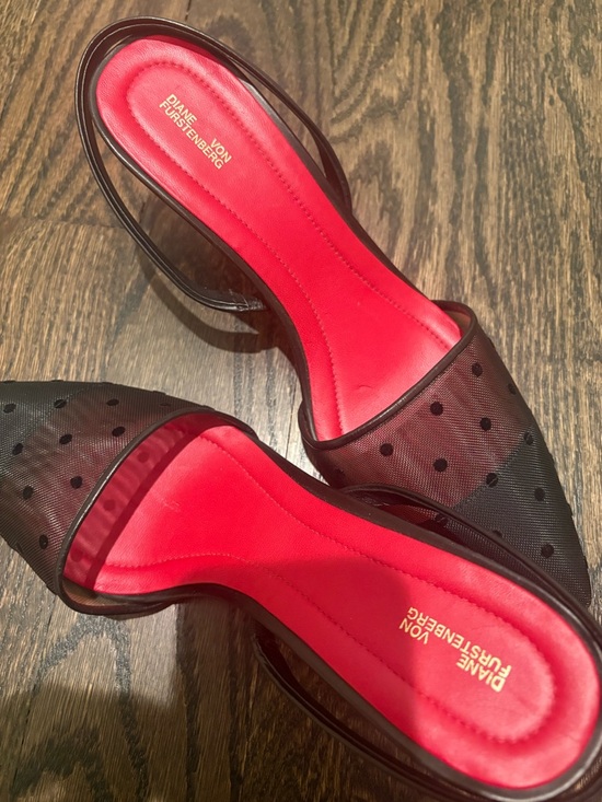 Diane Von Furstenberg Shoes - Diane von Furstenberg Sheer Polka Dot Pointed Toe Mules – Red/Black – Size 7.5